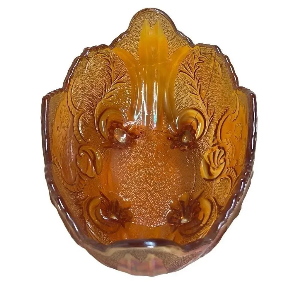 Marigold Carnival Glass Scalloped Edge Compote Bowl Size 10” x 5”